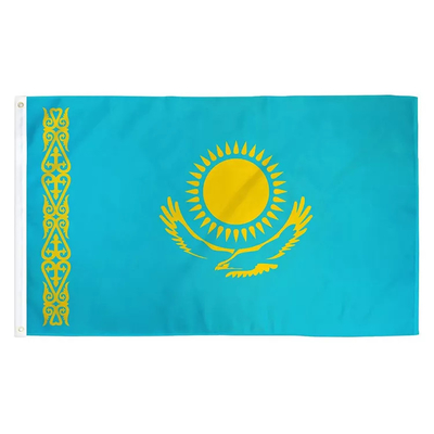 100% পলিয়েস্টার কাজাখস্তান দেশের পতাকা 3X5ft কাস্টম ডিজিটাল প্রিন্টিং / স্ক্রিন প্রিন্টিং